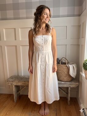 Banana Republic Cotton Ivory Button-Front Midi Sundress 00